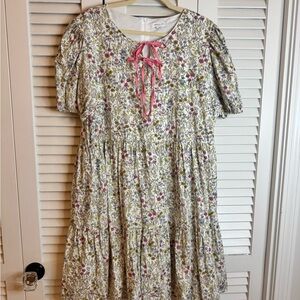 Floral  Dress with Pink Accent